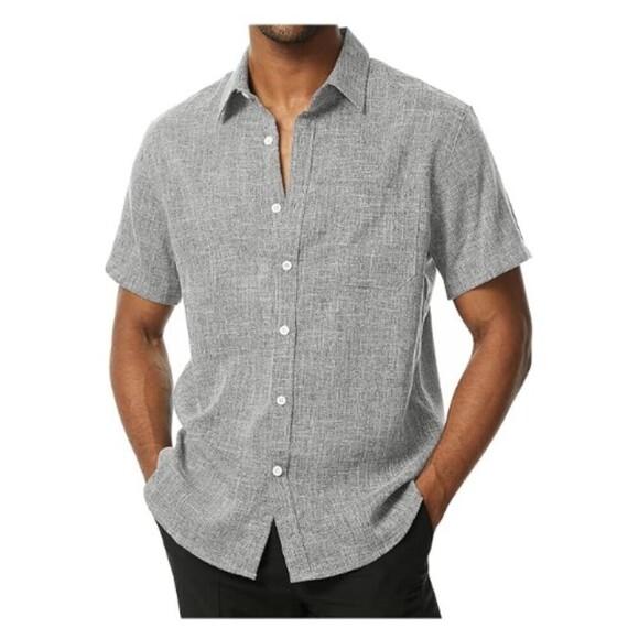 Other - COOFANDY Mens Linen Blend Shirt XXL Black Short Sleeve Casual Nautical Button Up